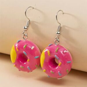 Sprinkle Donut Dangle Earrings Drop Pastry Pendant Novelty Fun Slly Charm Lghtwt